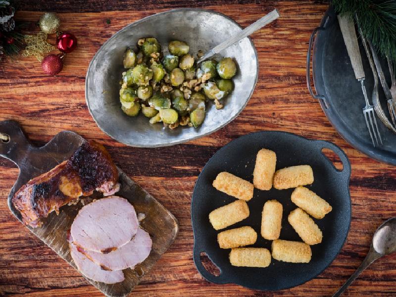 Croquettes with Honey Glazed Ham and Brussel Sprouts